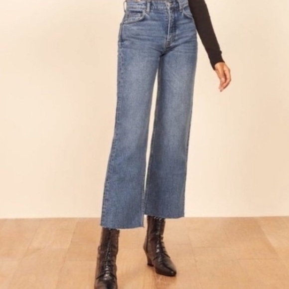 Reformation Fawcett Jean Celtic Denim Relaxed Wide Fit Raw Hem High Rise size 30 - Picture 8 of 8